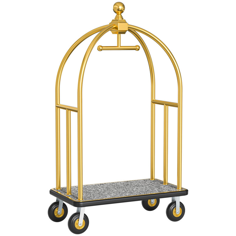 1300 Lbs Hotel Luggage Cart - Brushed Stainless Steel Bellman Trolley