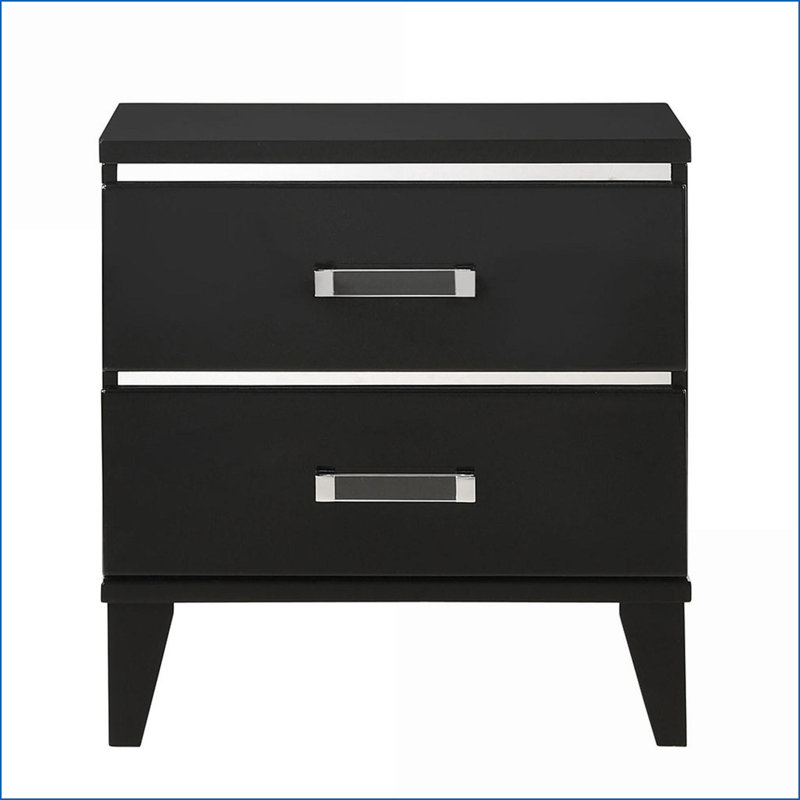 Table de chevet noire à 2 tiroirs en bois d'ingénierie pour le rangement dans la chambre à coucher