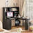 L Shaped Desk with Charger,Computer Desk with Drawers,Bookshelf, Corner Desk,Home Office Desk,L-Shaped Study Table Writing Desk,Carbon fiber Gaming Computer Desk with Storage,Black