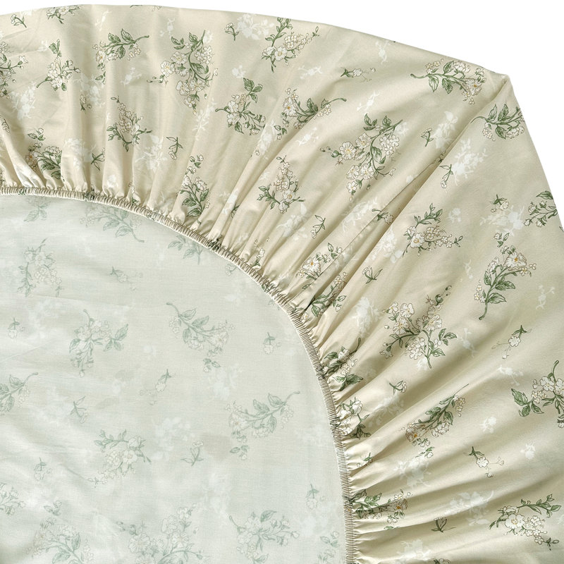 Ensemble de draps 100% coton, Ensemble de draps pour grand lit avec 2 taies d'or, Motif floral jaune