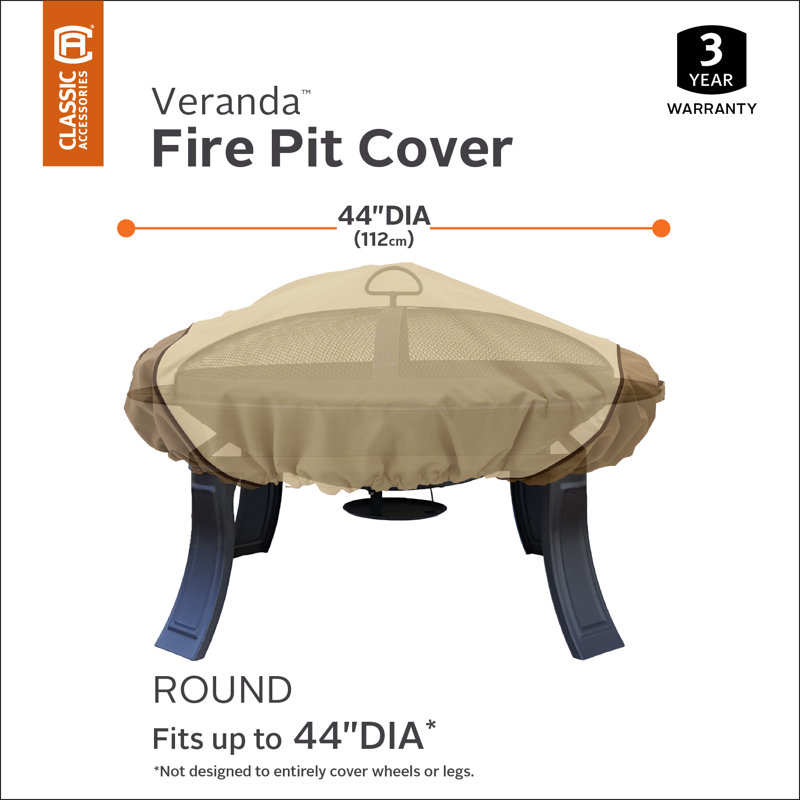 44-Inch Beige and Brown Polyester Fire Pit Cover