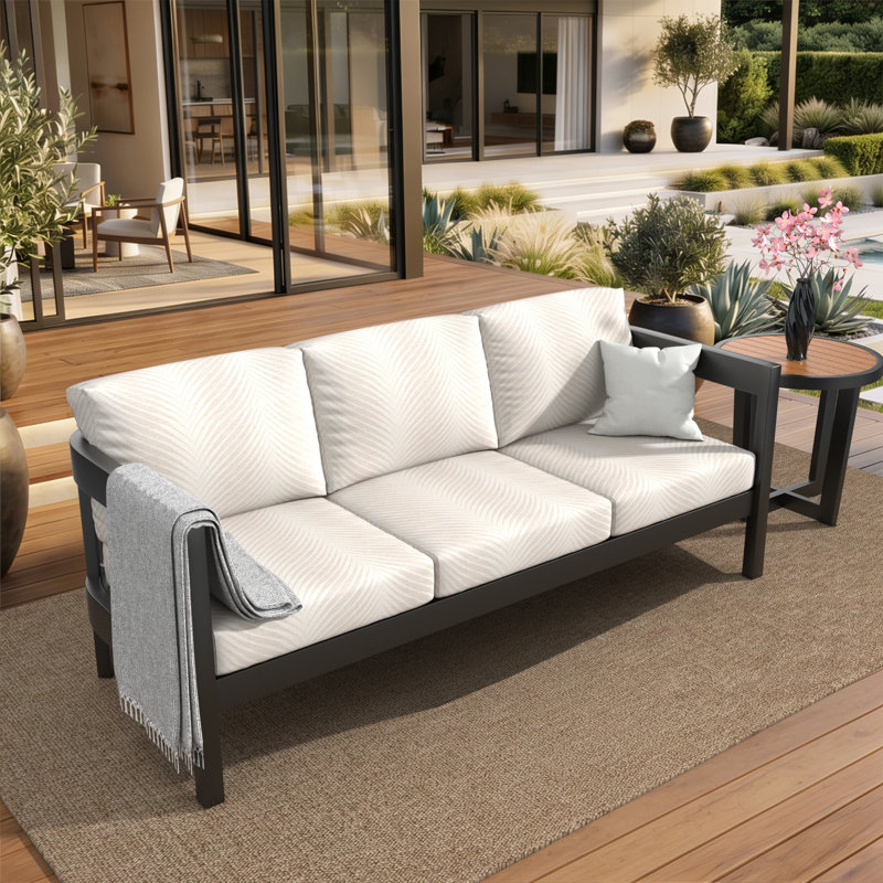 Canapé moderne à 3 places avec structure en aluminium gris foncé et coussins Sunbrella, Sunbrella® - nuage en nuage