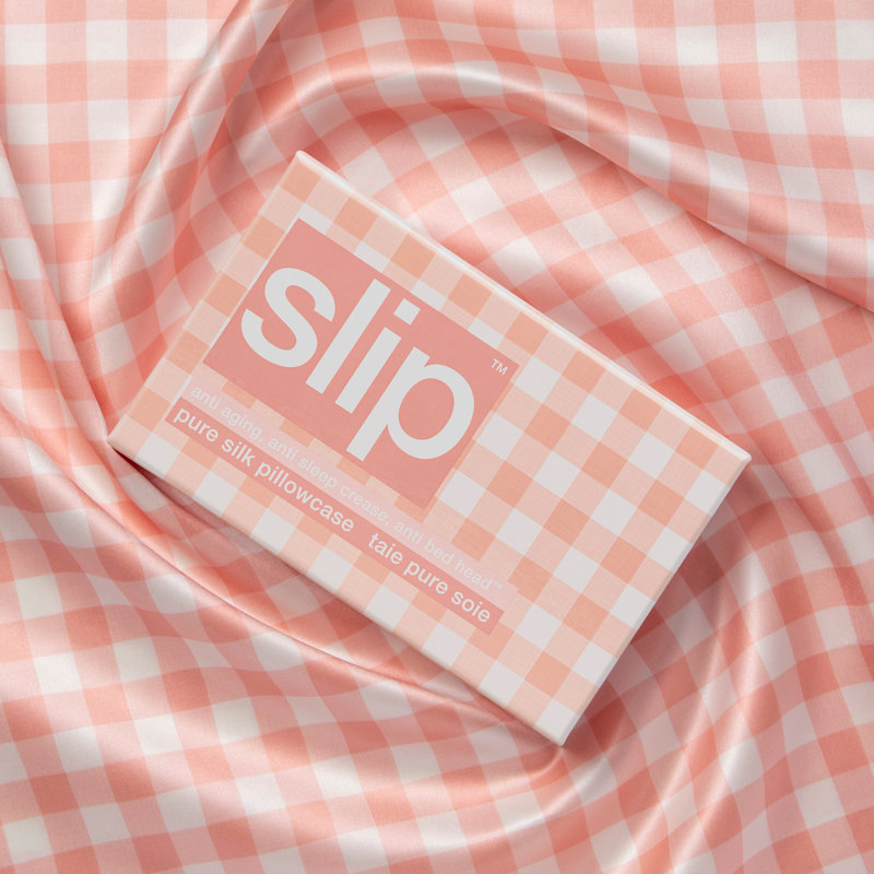  Slip Pure Silk Queen Pillowcase, Pink Checkered