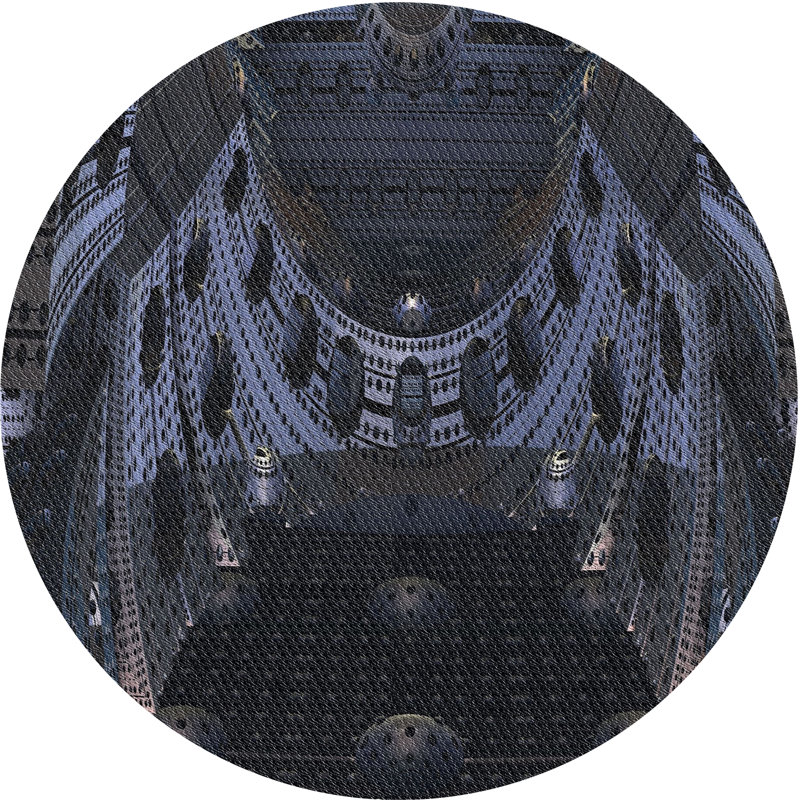 Tapis bleu/gris marine tissé à la machine, Rond 8 pi