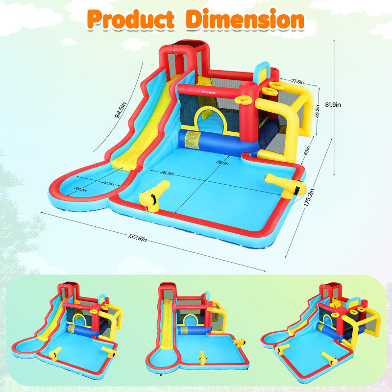 12.14' x 14.6' Inflatable Slide with Waterslide and Air Blower