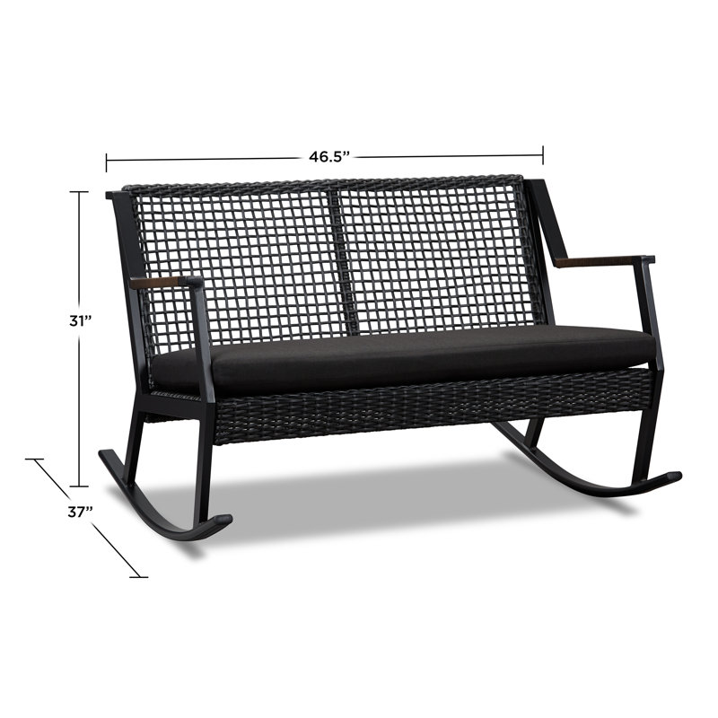 Calvin Two-Seat Rocking Bench With Cushion, Black
