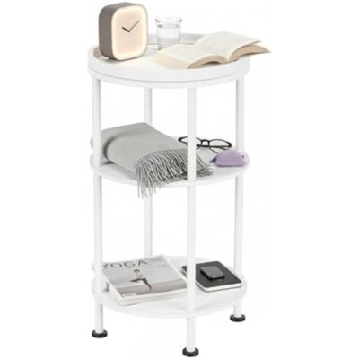 Petite table d'appoint ronde avec plateau (modèle breveté), table d'appoint étroite de 30 cm pour petits espaces, table de chevet moderne blanche à 3 niveaux, meuble d'appoint original pour salon et chambre (classique, blanc)