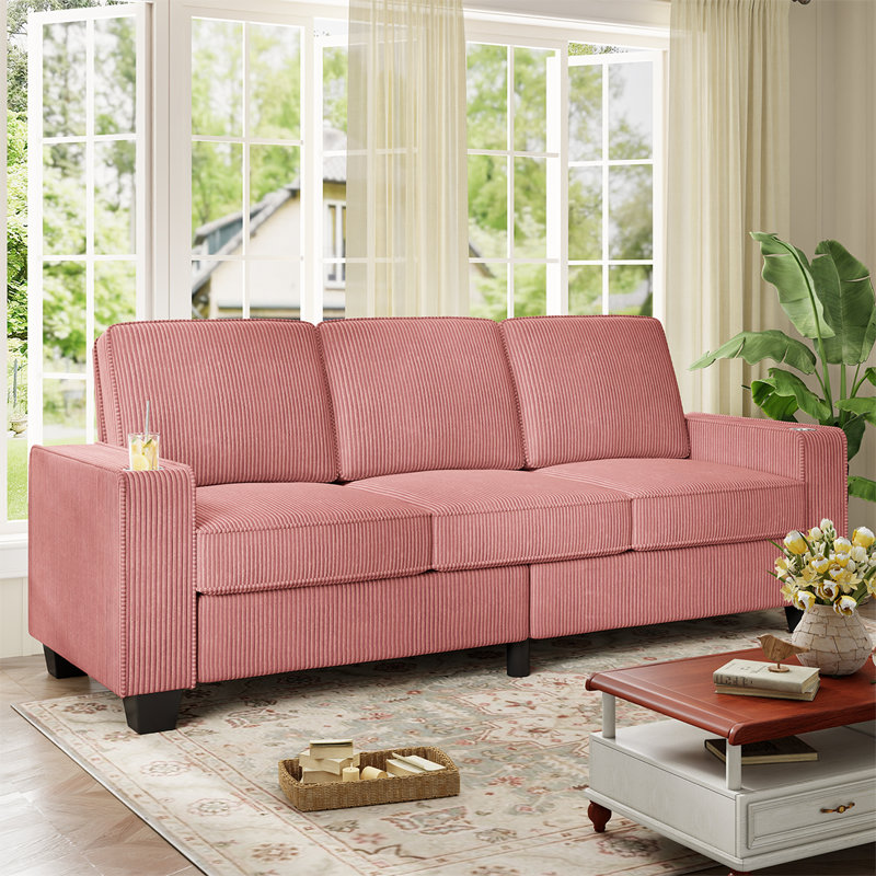 83.5 inch Oversized 3 Seater Couch, Upholstered Corduroy Love Seat Sofa for Living Room, Modern Deep Seat Comfy Loveseat Sofa Couch with Cup Holders