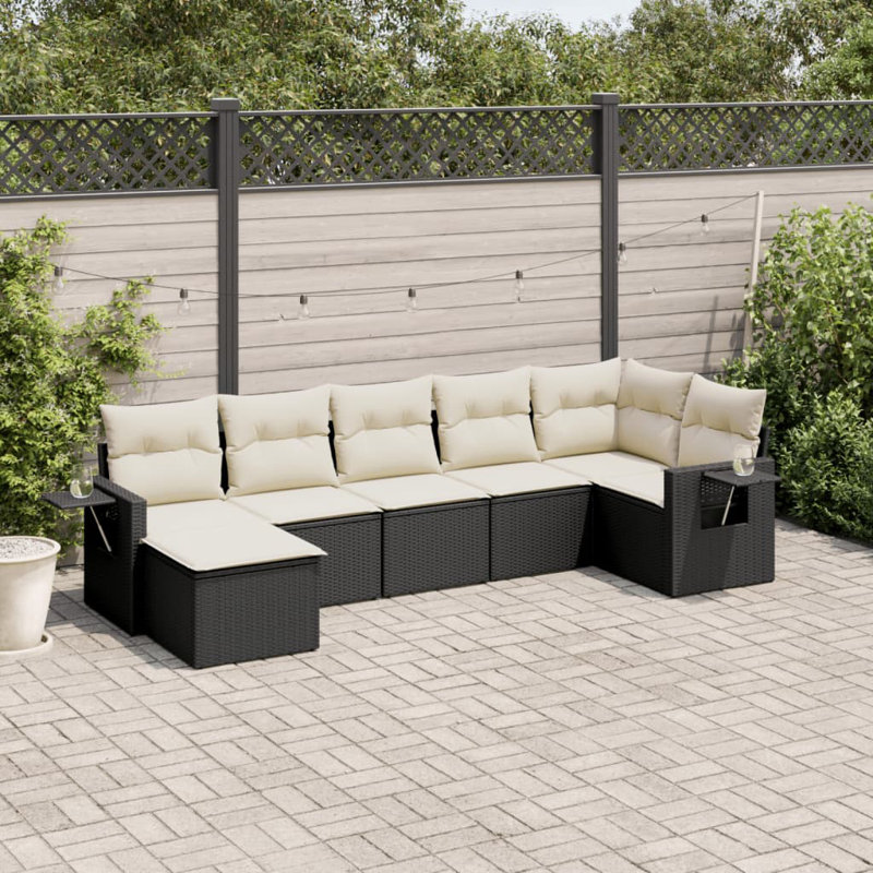 Ensemble de canapé de jardin Vidaxl, structure noire, coussins blanc crème