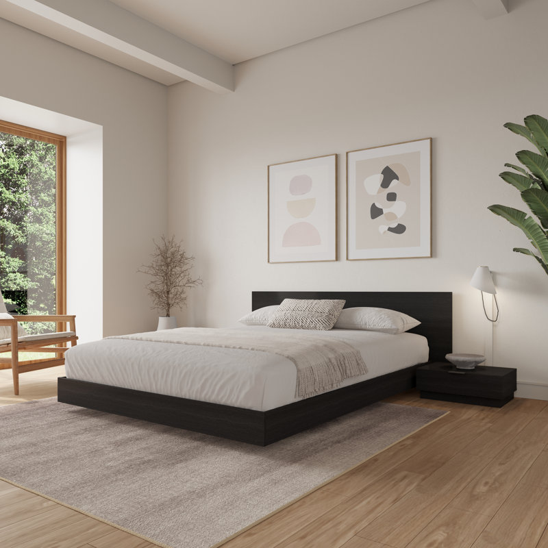 Ensemble de chambre avec lit plateforme 3 pièces Satori, Noir, Grand lit