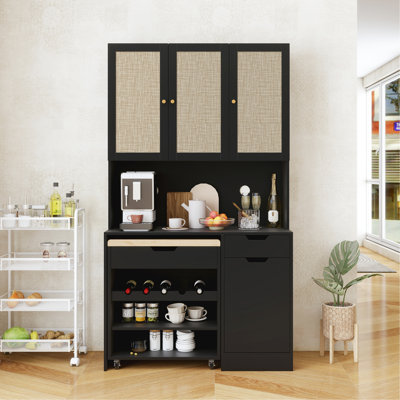 Bayou Breeze 69.29" Kitchen Pantry Storage Cabinet, Modern Buffet Cabinet With Kitchen Cart, Tall Kitchen Hutch Cabinet With Microwave Stand, Food Pantry Cabinet W