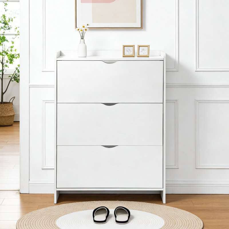 3-drawer Flip-down Shoe Cabinet, Assembly Slim Organizer,create Clutter-free Way
