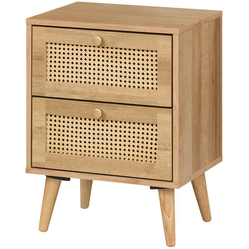 Anisjon & Rattan 2 Drawer Bedside Table, Oak