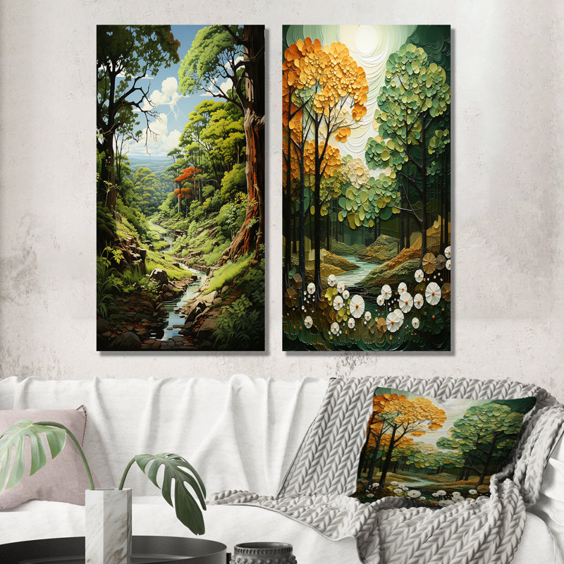 «Orange Green Trees Canopy», 2 pièces, H 24 po x l 20 po, Toile tendue