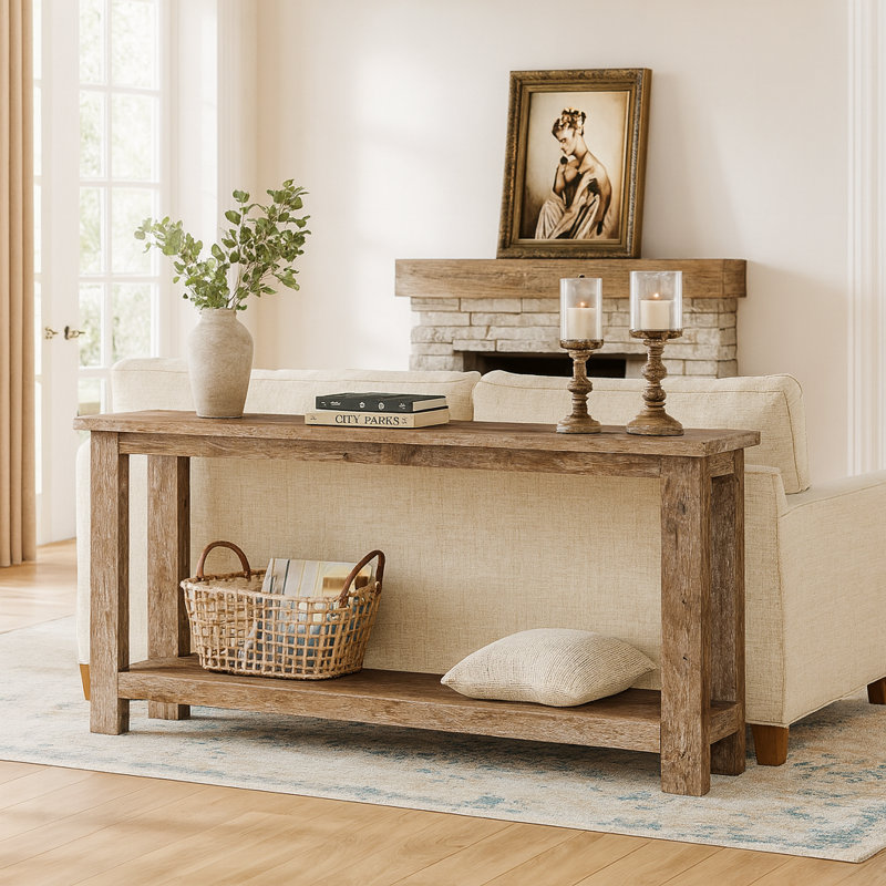 Console en bois massif 60 po Collins, Naturel non fini