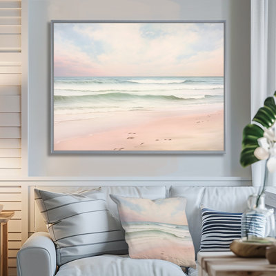 «Ocean Tranquility Tender Pink Pastel Sunrise I - Coastal Beach», art mural