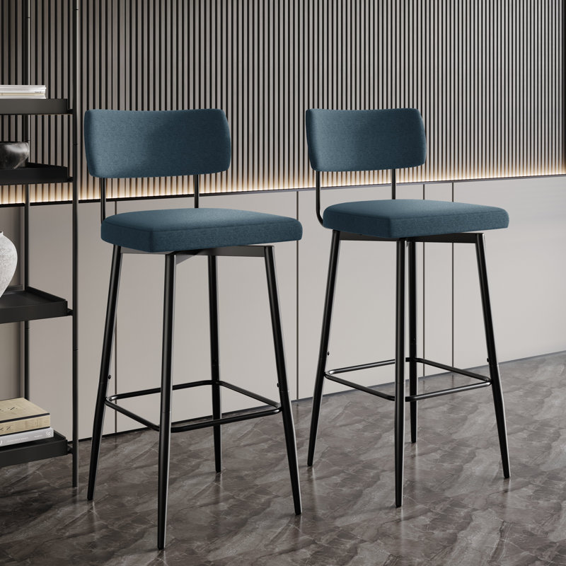 Chaise de bureau pivotante en métal noir en chénille bleu foncé, Bleu très foncé