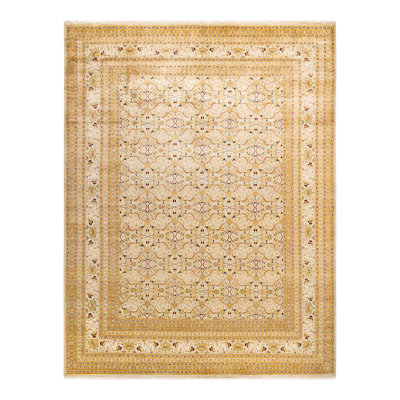 Tapis ivoire noué à la main de conception unique 9 pi 2 po x 11 pi 9 po Keenan
