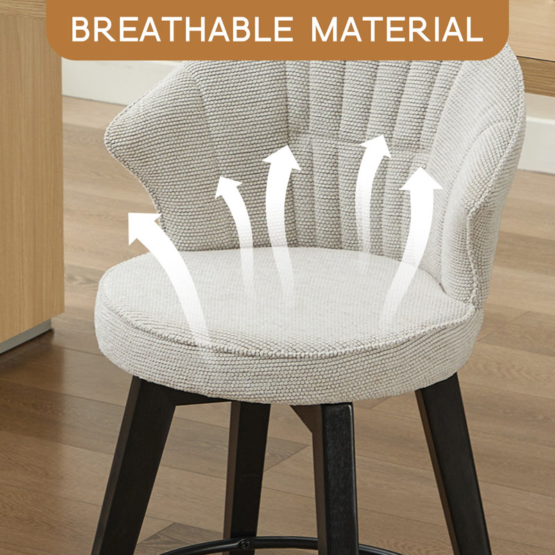 Counter Height Bar Stools 25 Inch,Swivel Bar Stools With Solid Wood Legs & Chenille Upholstery Set Of 2, White