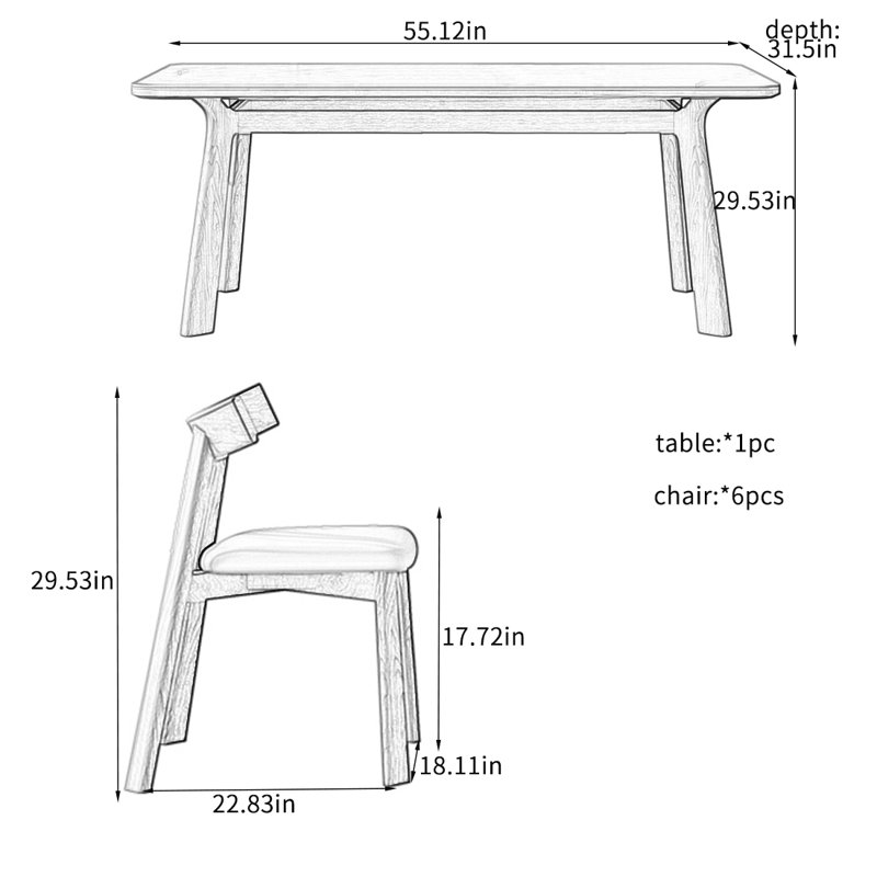 Ensemble de table de salle à manger Rock, H 29,53 po x L 55,12 po x l 31,5 po