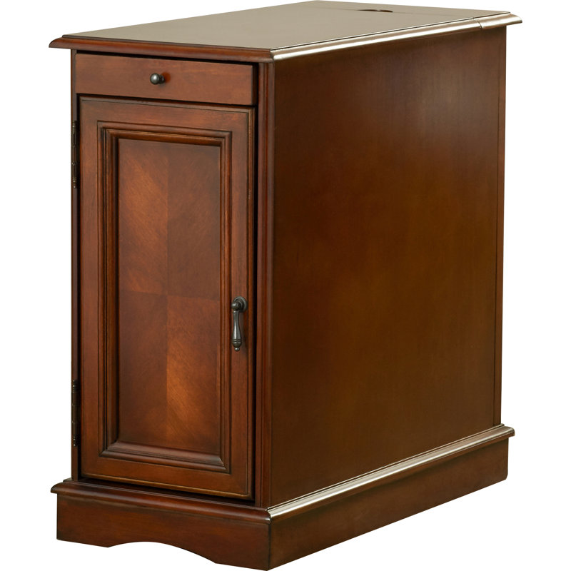 Barron 24'' Tall Storage End Table with Built-In Charging Station, Hazelnut