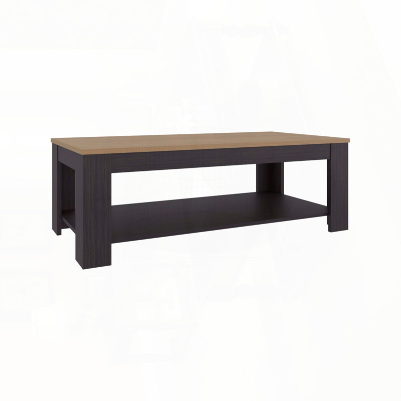 Table basse moderne avec tablette de rangement ouverte - chêne naturel