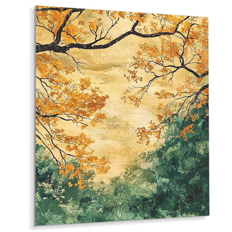 Feuilles de la forêt brune, tranquillité V - feuilles, impressions sur métal, H 44 po x l 34 po