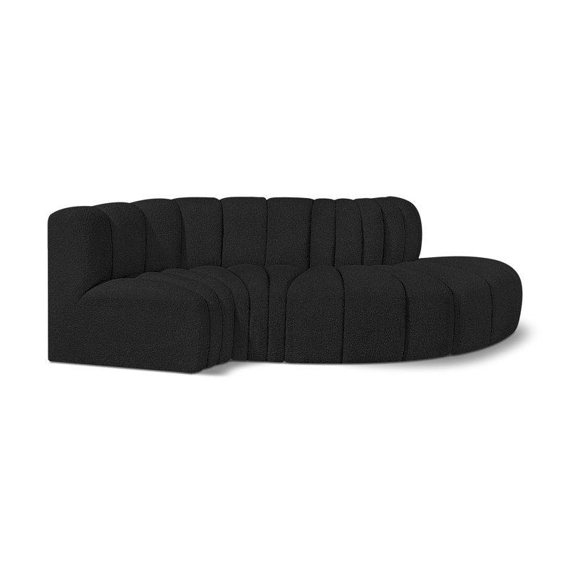 Houssam Upholstered Curved Sectional Reversible, Black Boucle Fabric