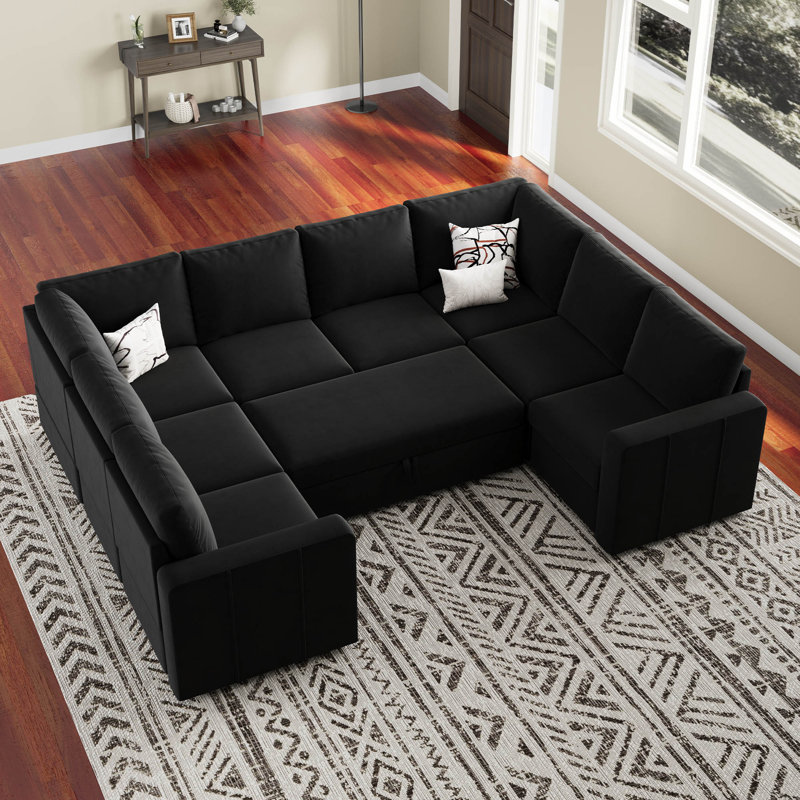 Upholstered 110.2 " U-Shaped Sofa Bed, Black Velvet