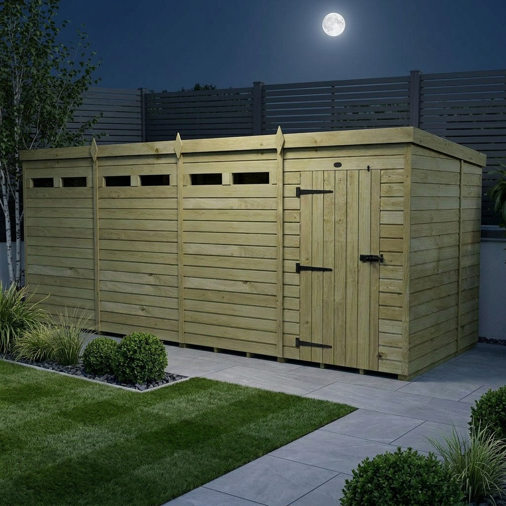 Total Sheds 16ft x 7ft Security Pent Shed - Heavy-Duty Hasp Staple Anti-Tamper - Pressure Treated Timber - UK Manufactured