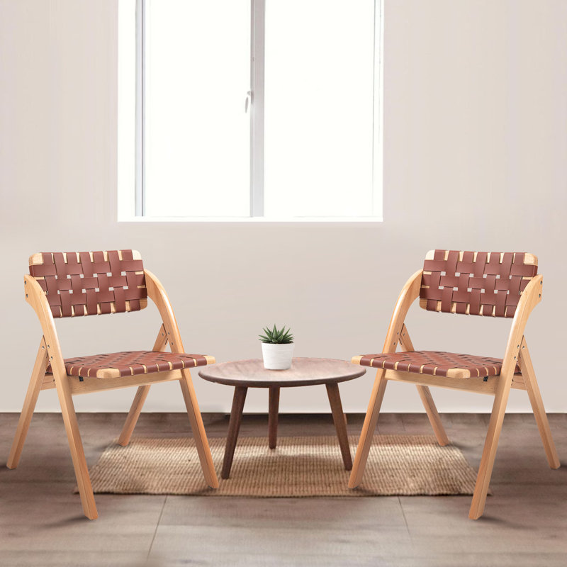 Wooden Folding Chair Set Of 2 Off-White, Brun