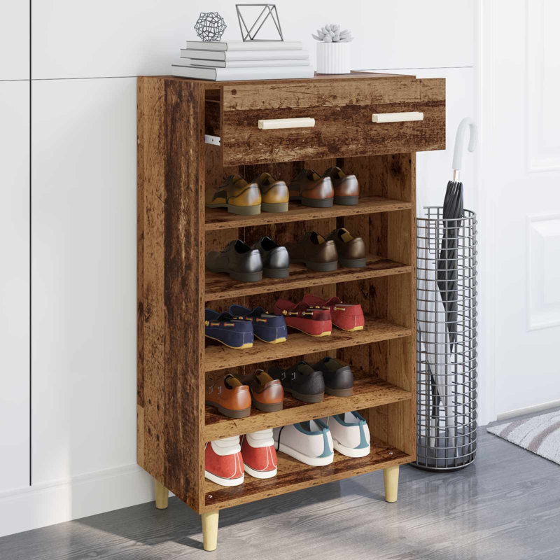10 Pair Shoe Storage Cabinet, Old Wood