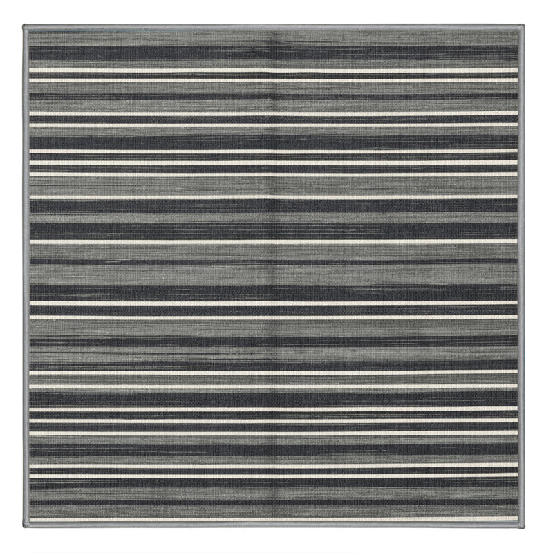 Washable Steel Gray White Striped Area Rug, Square 3'