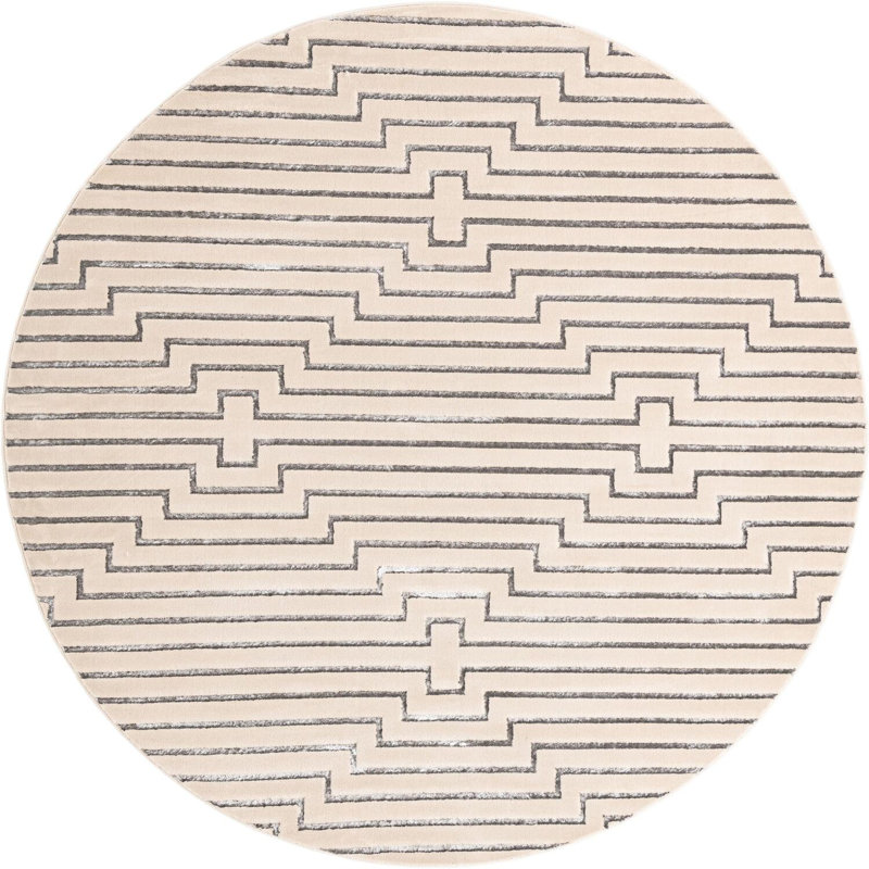 Tapis contemporain blanc et argenté Omotayo, Rond 10pi