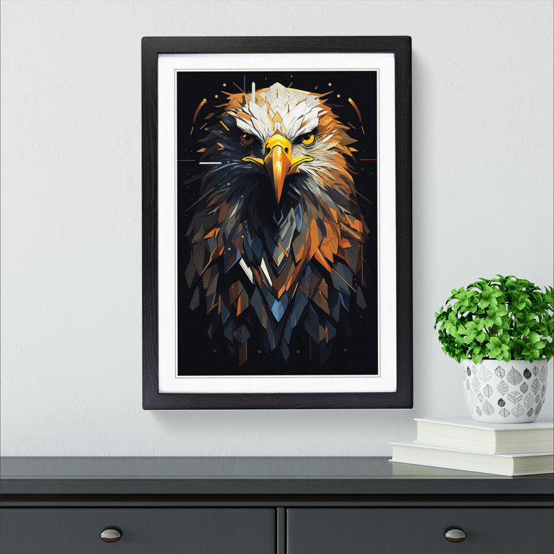 Eagle Geometric - Single Picture Frame Print on Wood, Black Framed, 34cm H x 25cm W