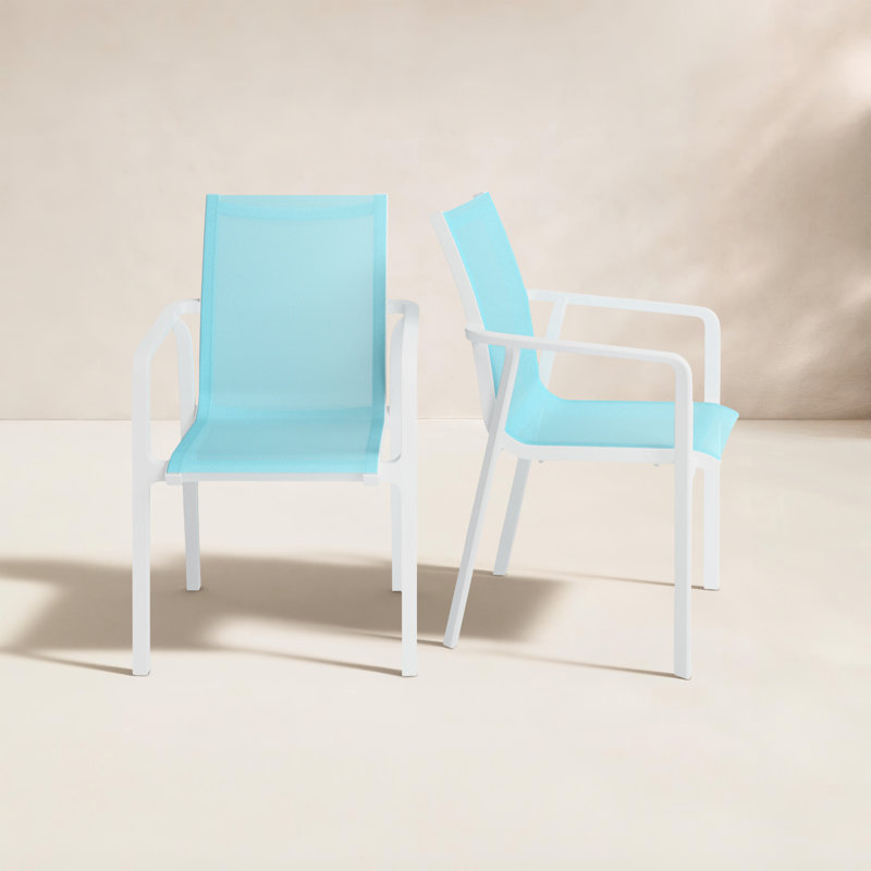 Chaise d'appoint empilable pour patio Farrah, Blanc / turquoise