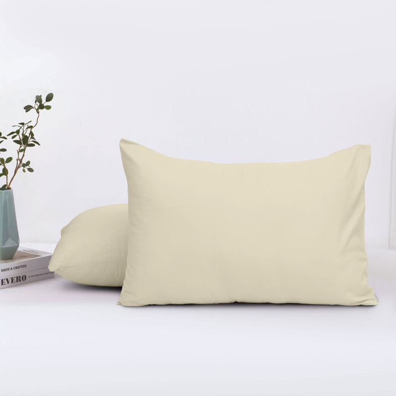 Set of 2 Plain Color Microfiber Pillowcases - Super Soft, Breathable & Easy Care Pillow Covers, Beige