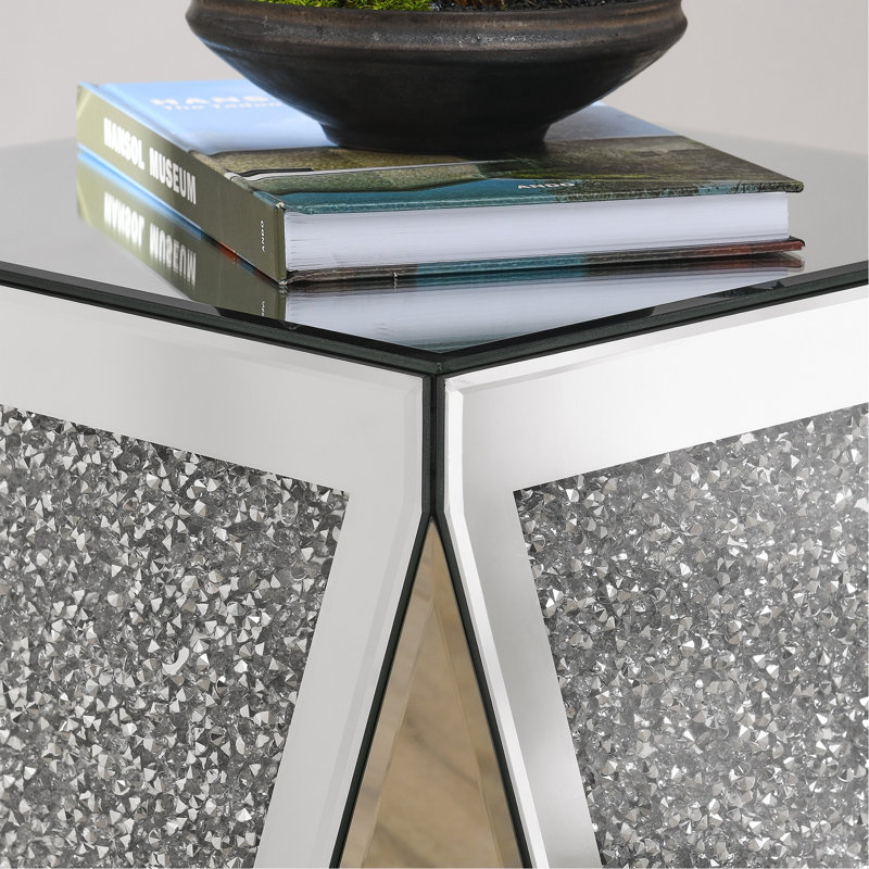 Table rectangulaire triangulaire à miroir, table basse incrustée de losanges en cristal, table d'appoint en verre argenté convenant aux couloirs, salons, coins, chambres à coucher, canapés