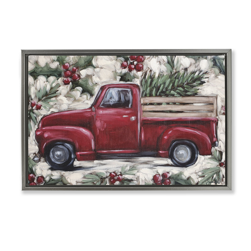 Toile flottante encadrée Pickup & Festive Holly par Sara G. Designs, Cadre flottant gris lustré, H 17 po x l 25 po