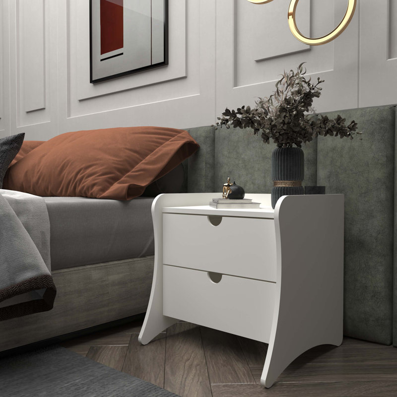 Table de chevet 2 tiroirs Coney, Blanc