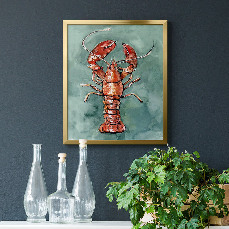 Toile encadrée de qualité supérieure Aquatic Lobster II - prête à être accrochée, Or, H 20 po x l 16 po