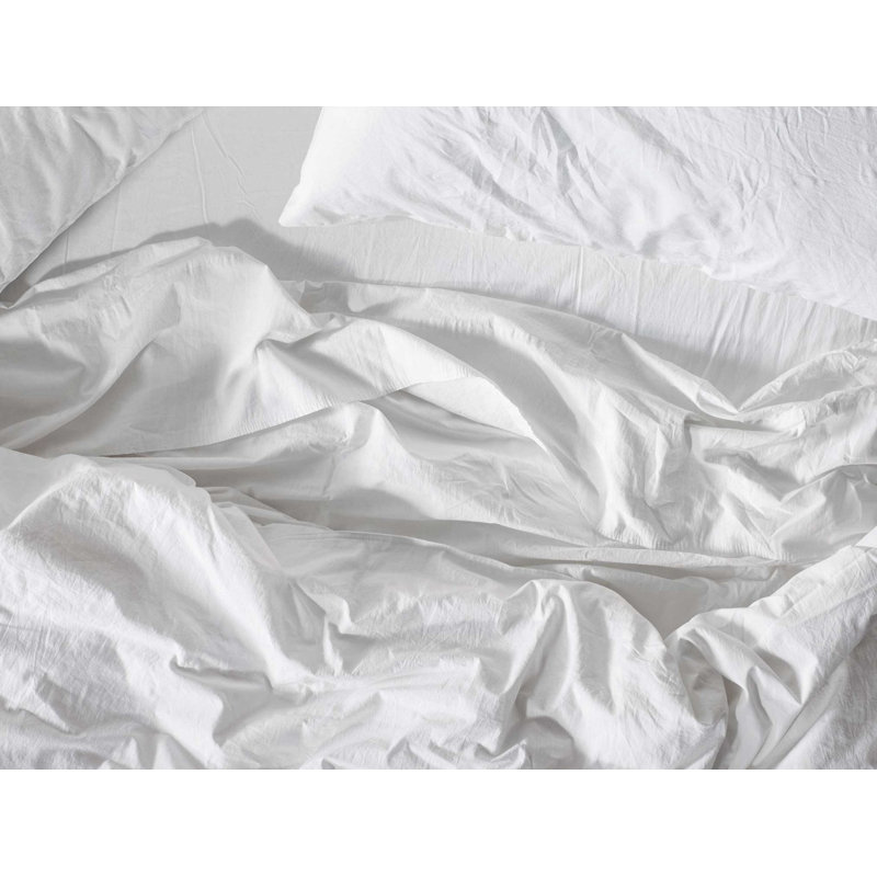 Drap-housse en percale froissé biologique, Drap-housse très grand californien, Blanc alpin