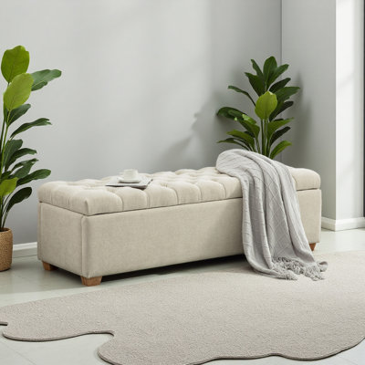 60.2'' Wide PU Upholstered Storage End Of Bed Bench, Tufted Flip-Top Accent Window Bench Footrest Stool Ottoman With Legs For Living Room