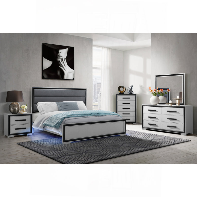 ADELAIDE GREY BLACK QUEEN BED W/LED, Queen