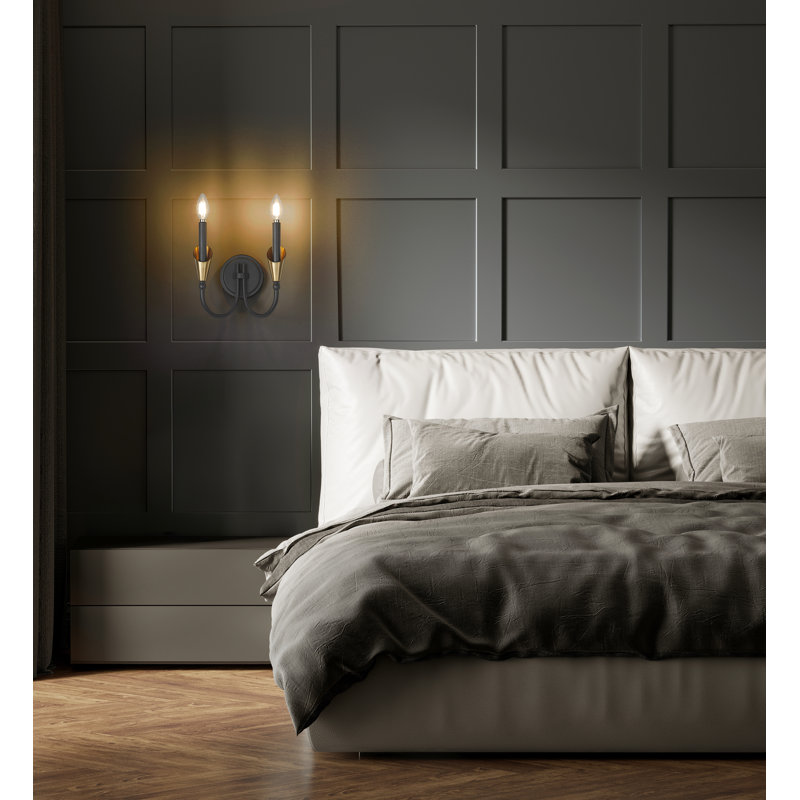 Applique murale moderne Elvin, Noir mat / Or, H 14,5 po x l 13,75 po x P 8 po, Deux lumières
