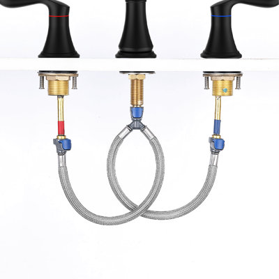 Robinet de lavabo de salle de bain noir mat 8 po - 2 poignées, 3 trous, bec pivotant à 360 °, matériau de grattage, écoénergétique, option d'installation sans effort 2 grattoirs - construction, économie, processus simple