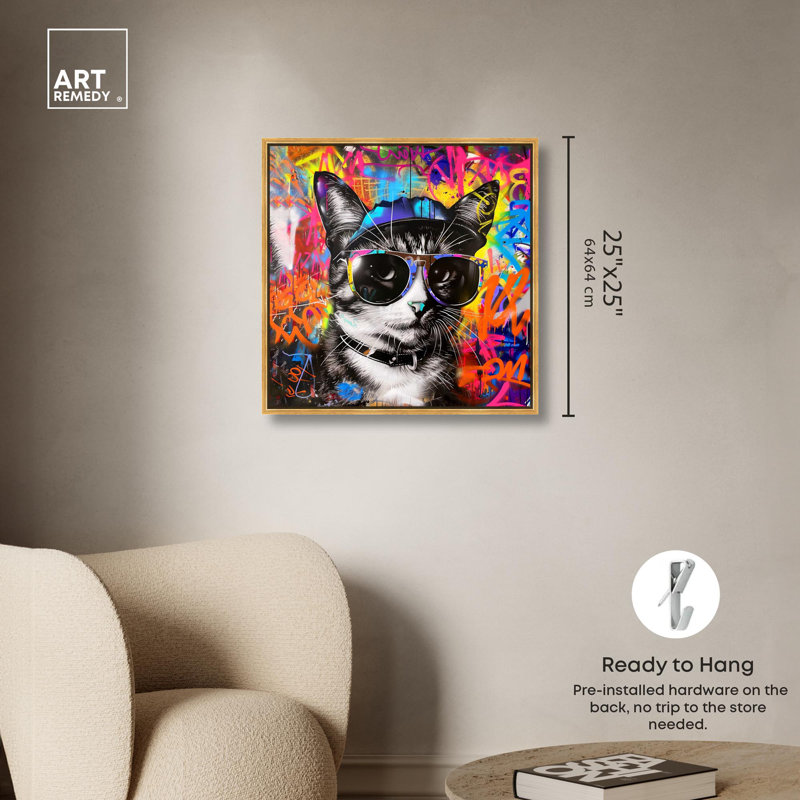 Élégant motif de graffiti sur toile, art graffiti par Art Remedy, Cadre flottant doré, H 25 po x l 25 po x P 1,8 po