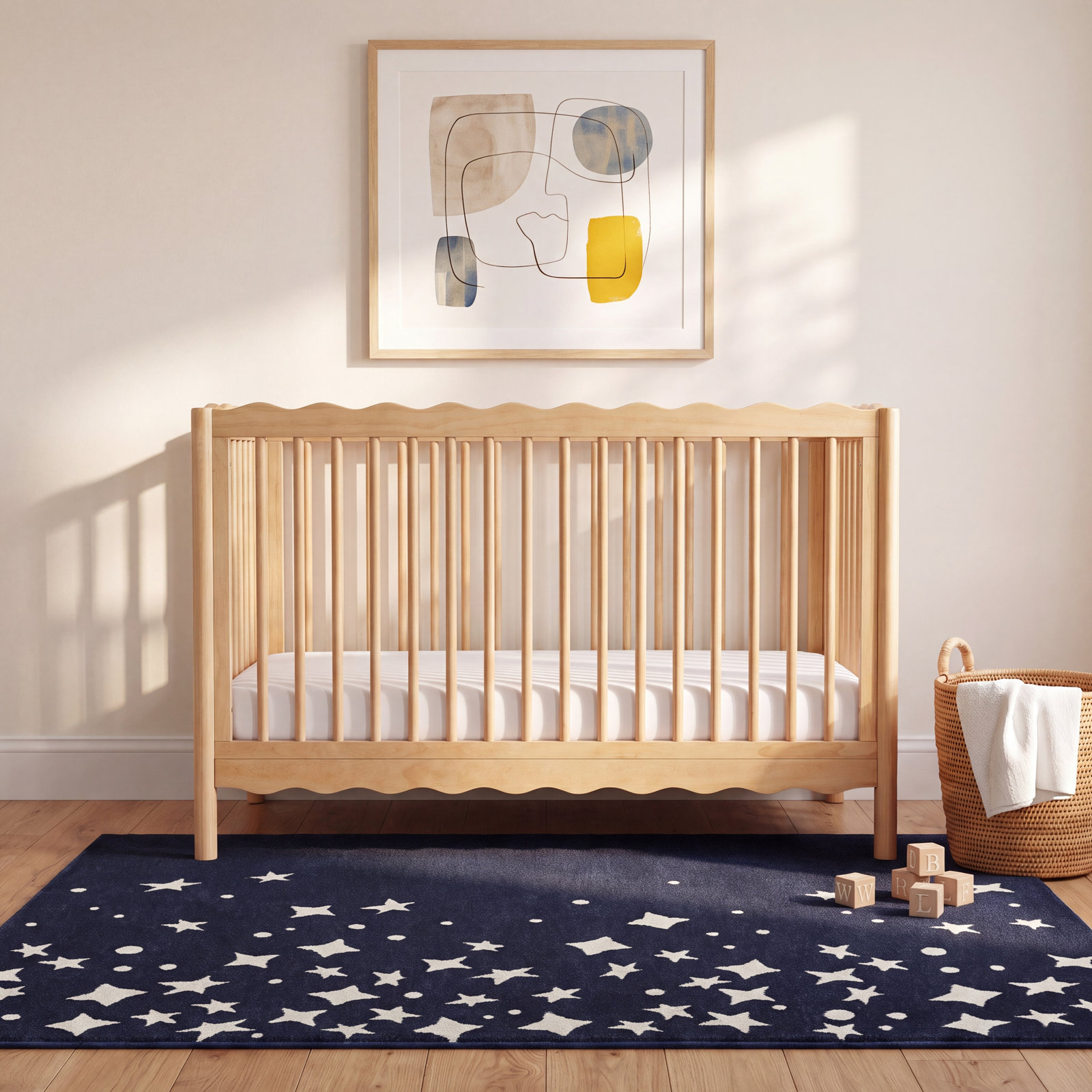 Gile Area Rug, White/Navy, Rectangle 3'11" x 5'7"