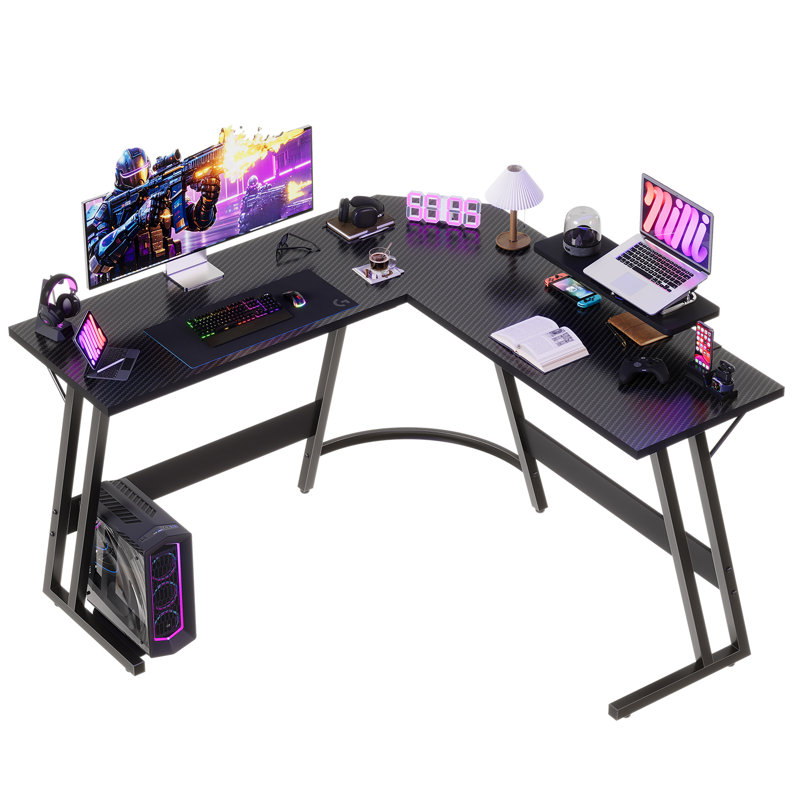 Modular L-Shaped Steel Computer Desk, Carbon Fibre Black, 29.5" H x 47.2" W x 47.2" D