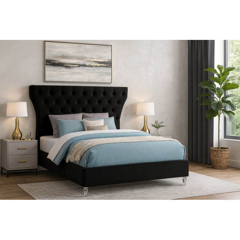 Kira Dympha Velvet Bed, King, Black Velvet
